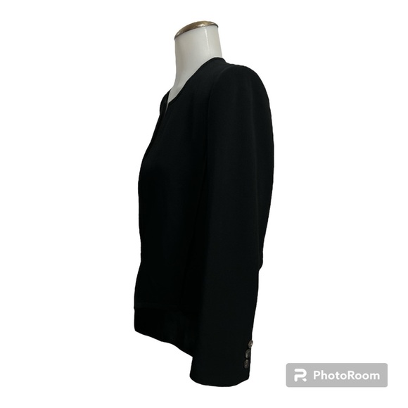 Helmut Lang Black Angora Blend Faux Patent Leather Trim Luxury Blazer 8 - Picture 4 of 15